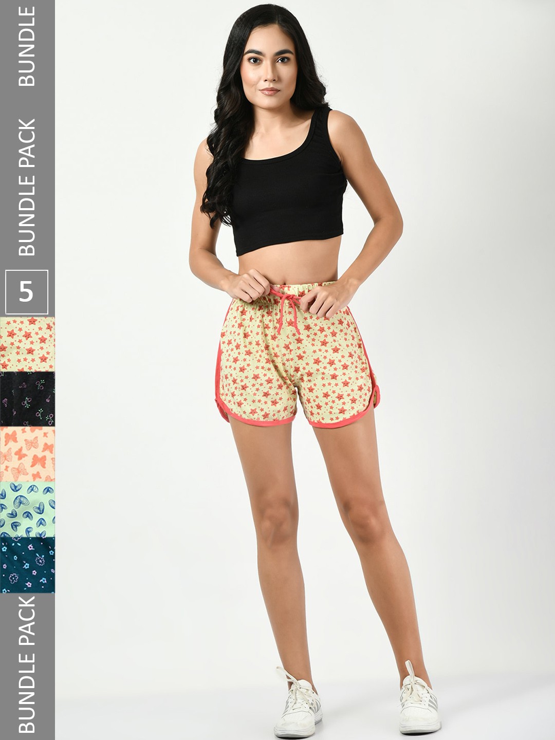 

BAESD Pack Of 5 Women Printed High-Rise Pure Cotton Shorts, Yellow