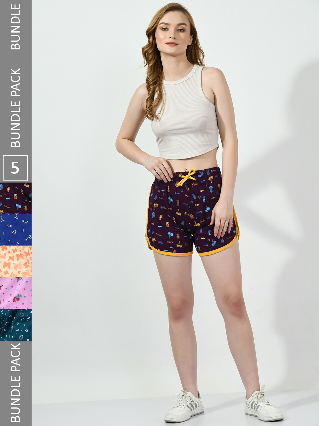 

BAESD Pack Of 5 Printed High-Rise Pure Cotton Casual Shorts, Brown