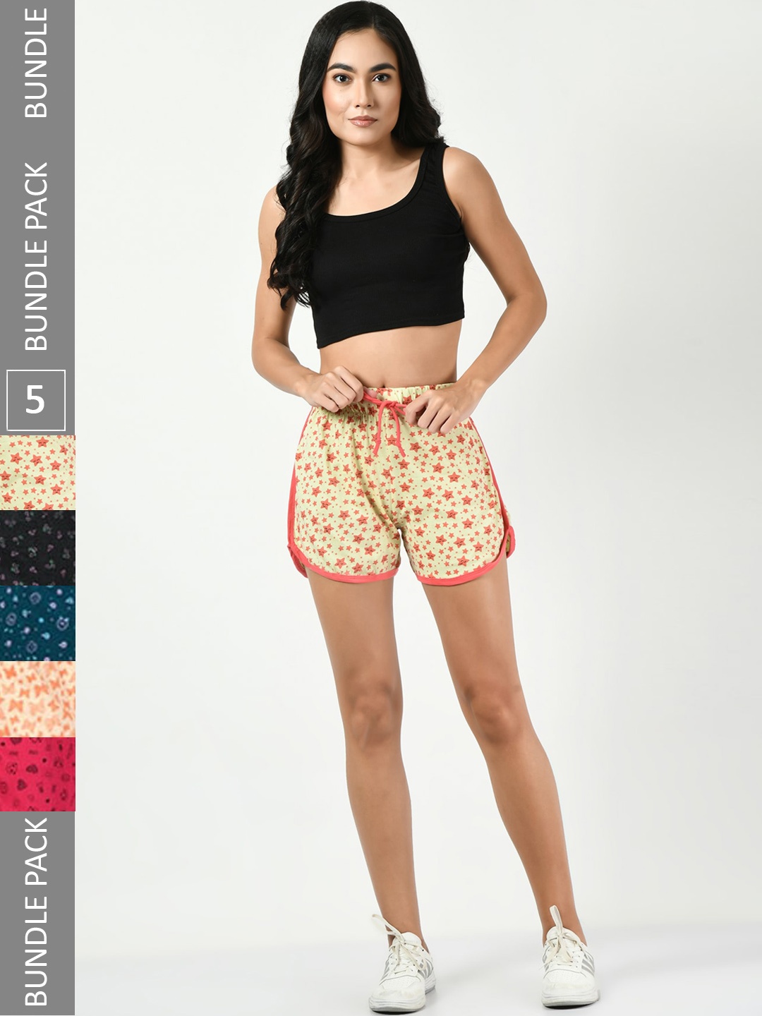 

BAESD Pack Of 5 Printed High-Rise Pure Cotton Casual Shorts, Yellow