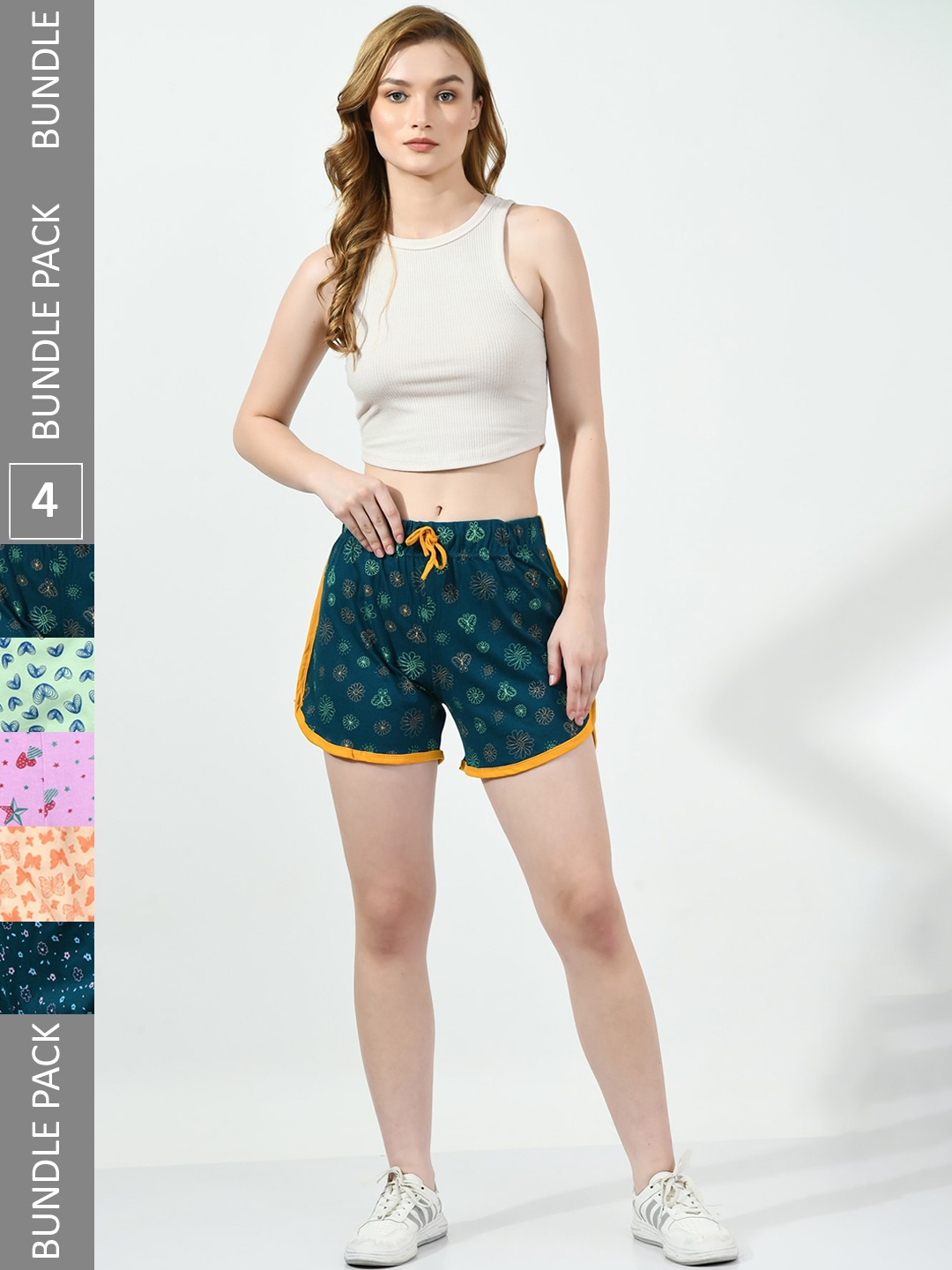 

BAESD Pack Of 5 Printed High-Rise Pure Cotton Casual Shorts, Green
