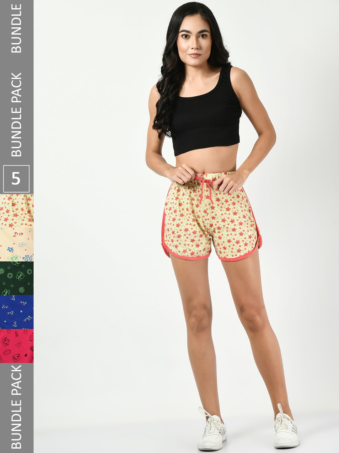 

BAESD Pack Of 5 Printed High-Rise Pure Cotton Casual Shorts, Yellow