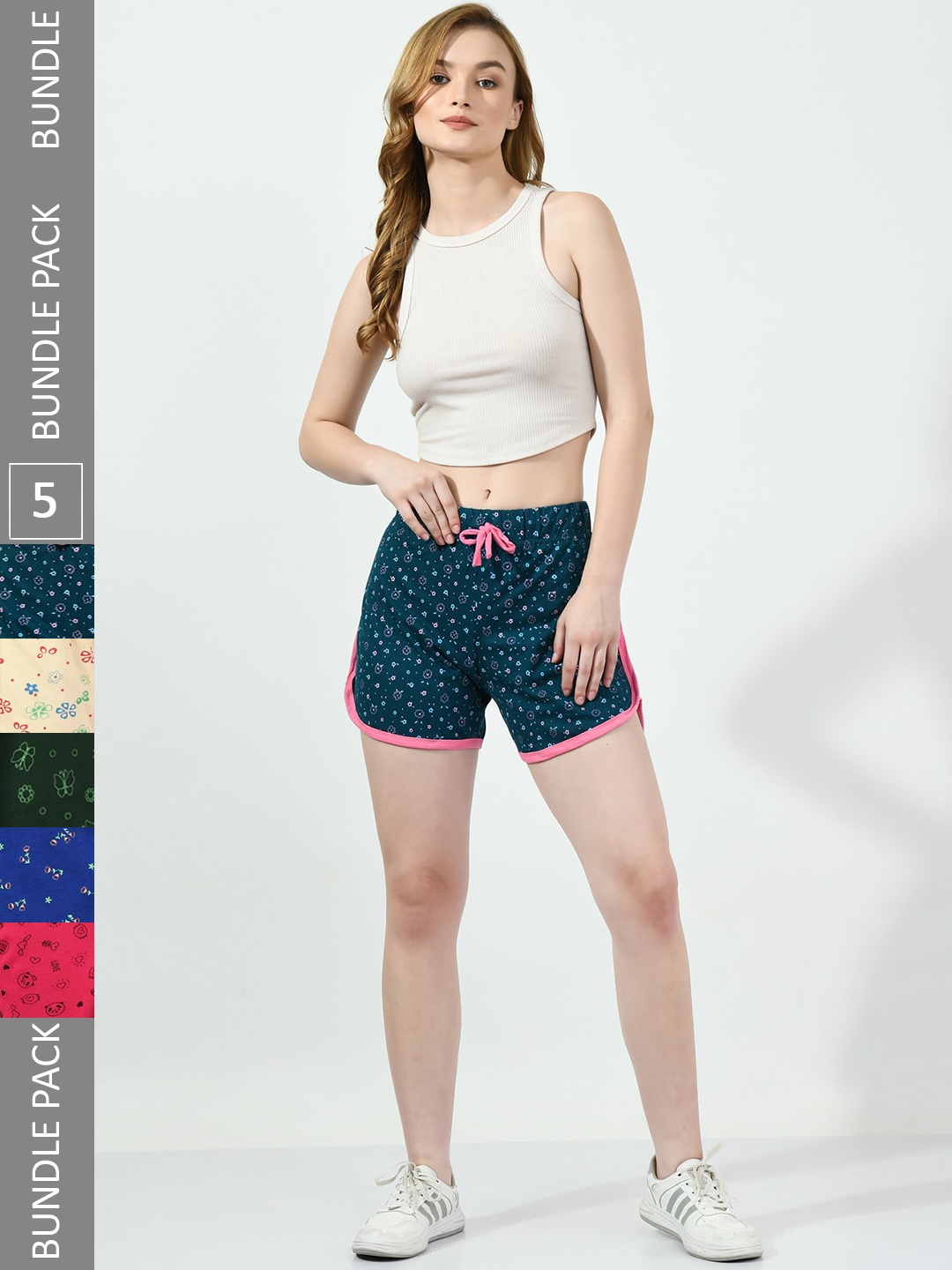 

BAESD Pack Of 5 Printed High-Rise Pure Cotton Casual Shorts, Blue