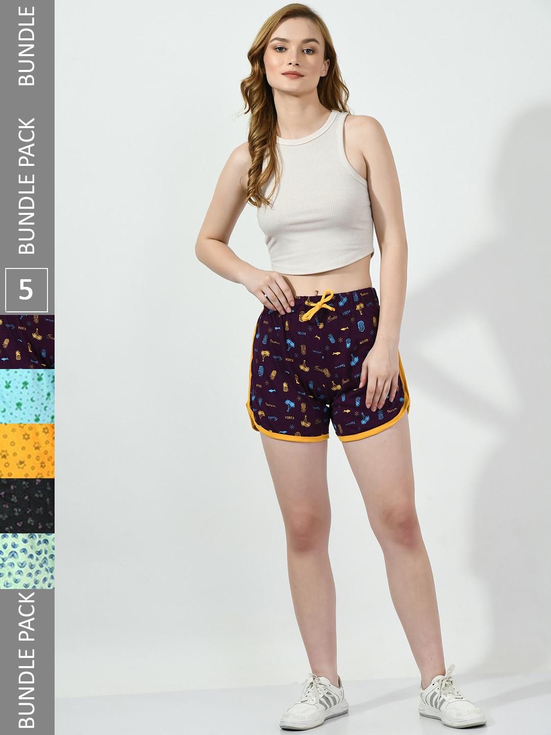 

BAESD Women Pack of 5 Printed Pure Cotton Hot Pants Shorts, Purple