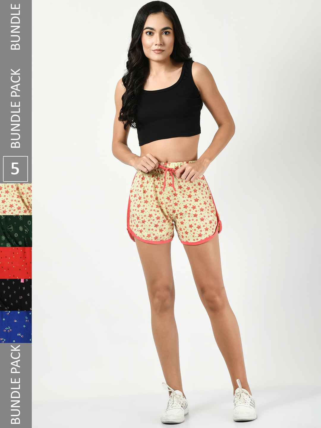 

BAESD Women Pack of 5 Printed Pure Cotton Hot Pants Shorts, Cream