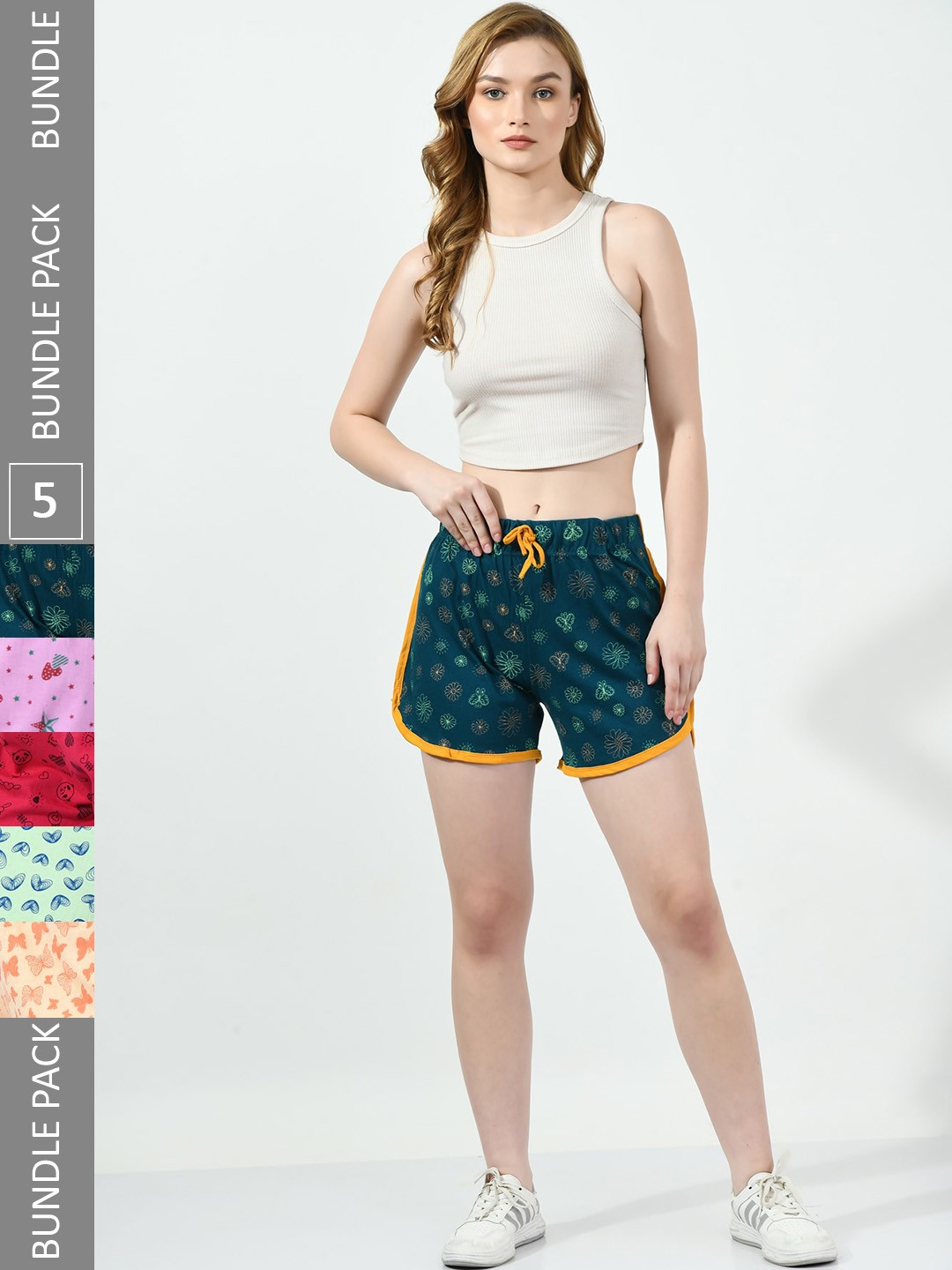 

BAESD Women Pack of 5 Printed Pure Cotton Hot Pants Shorts, Teal