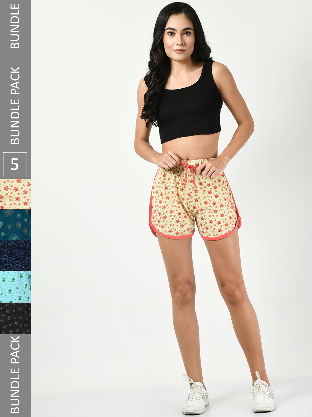

BAESD Women Pack of 5 Printed Pure Cotton Hot Pants Shorts, Cream