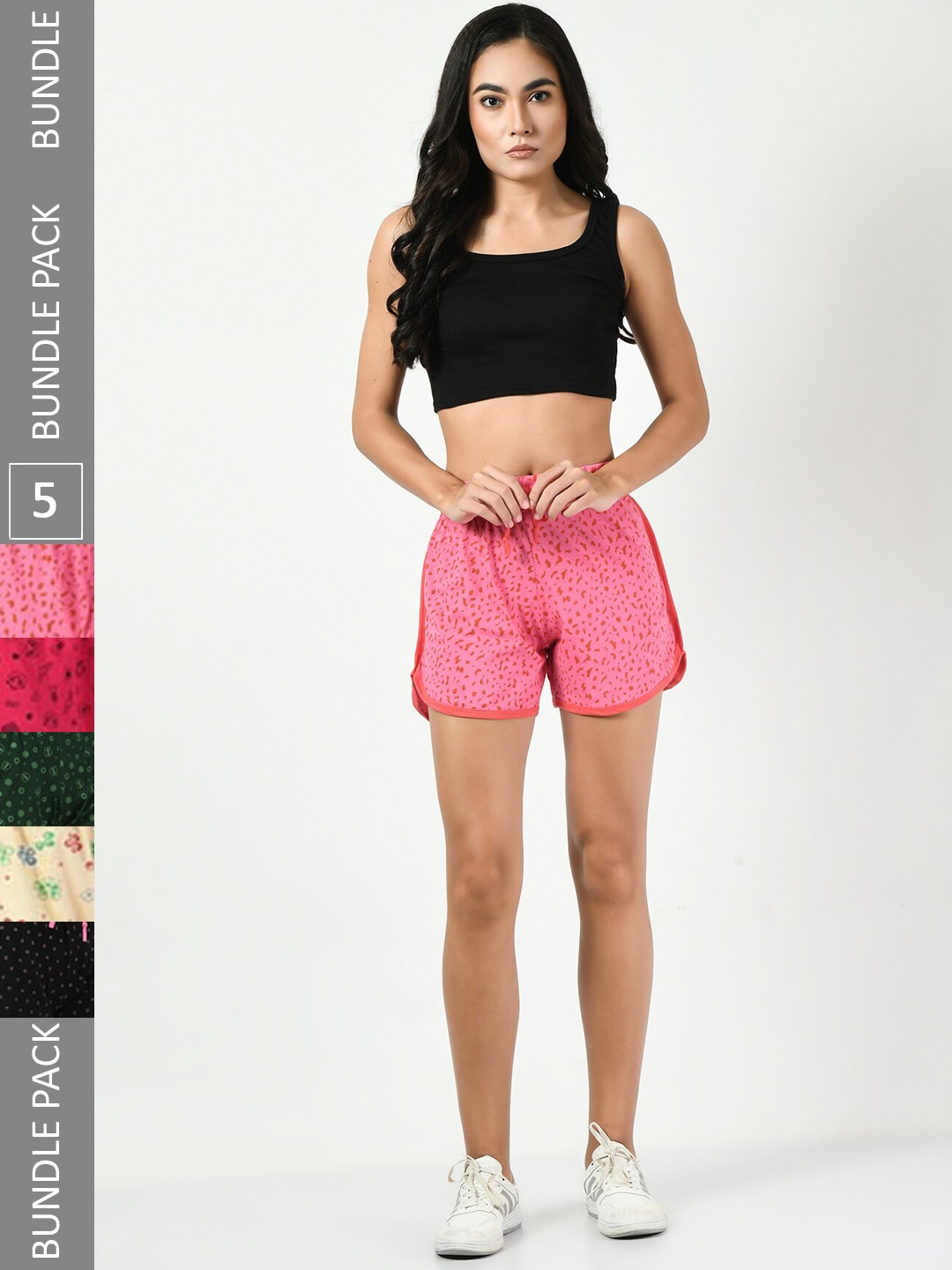 

BAESD Women Pack of 5 Printed Pure Cotton Hot Pants Shorts, Pink