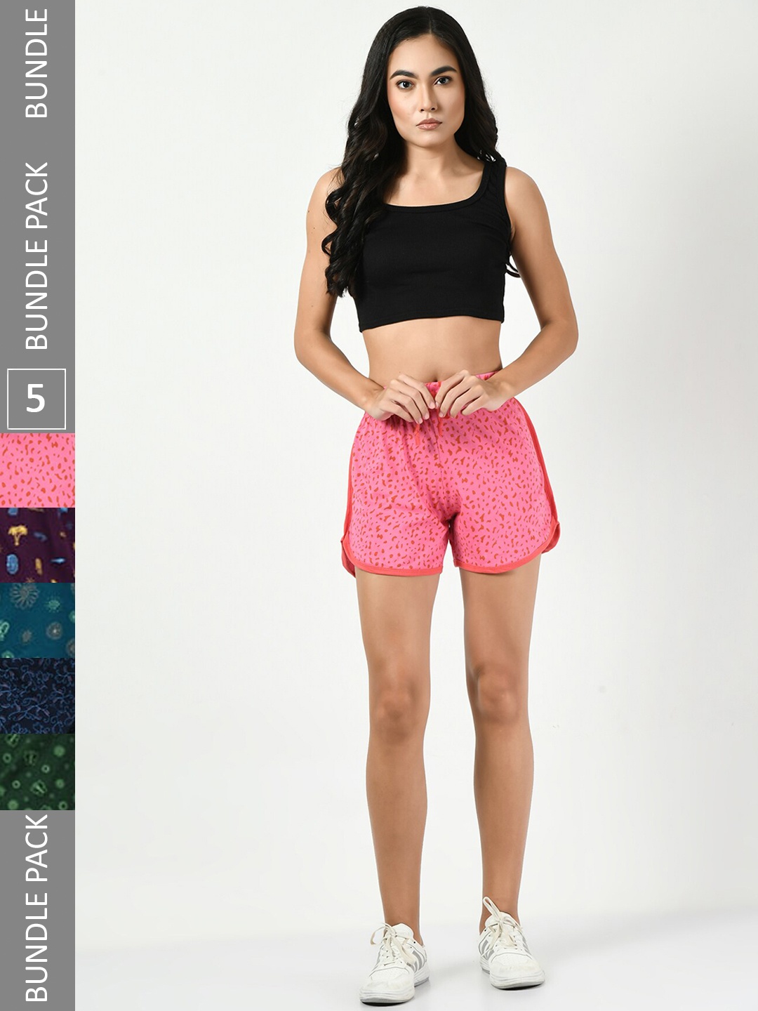 

BAESD Women Pack of 5 Printed Pure Cotton Hot Pants Shorts, Pink
