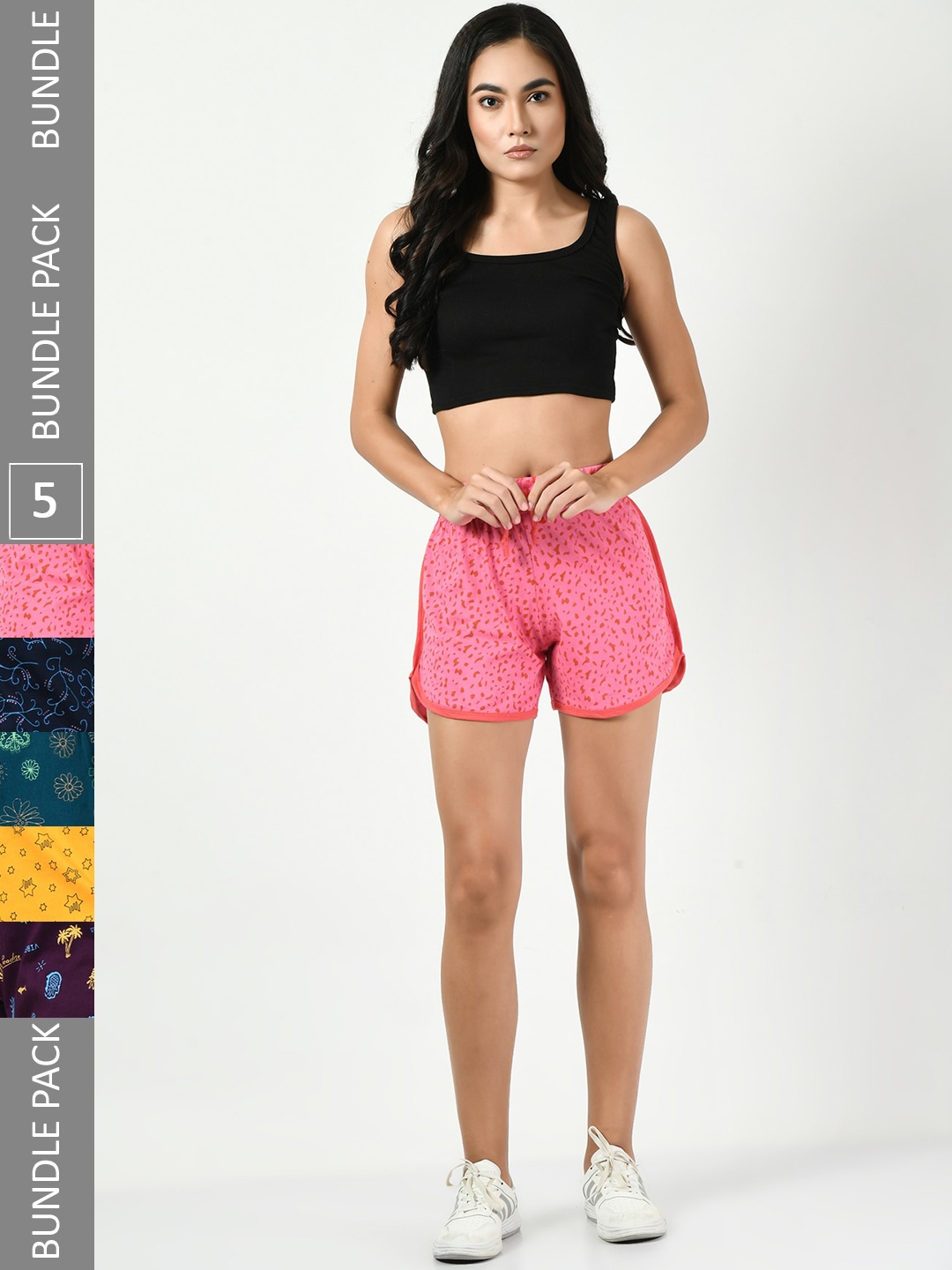 

BAESD Women Pack of 5 Printed Pure Cotton Hot Pants Shorts, Pink