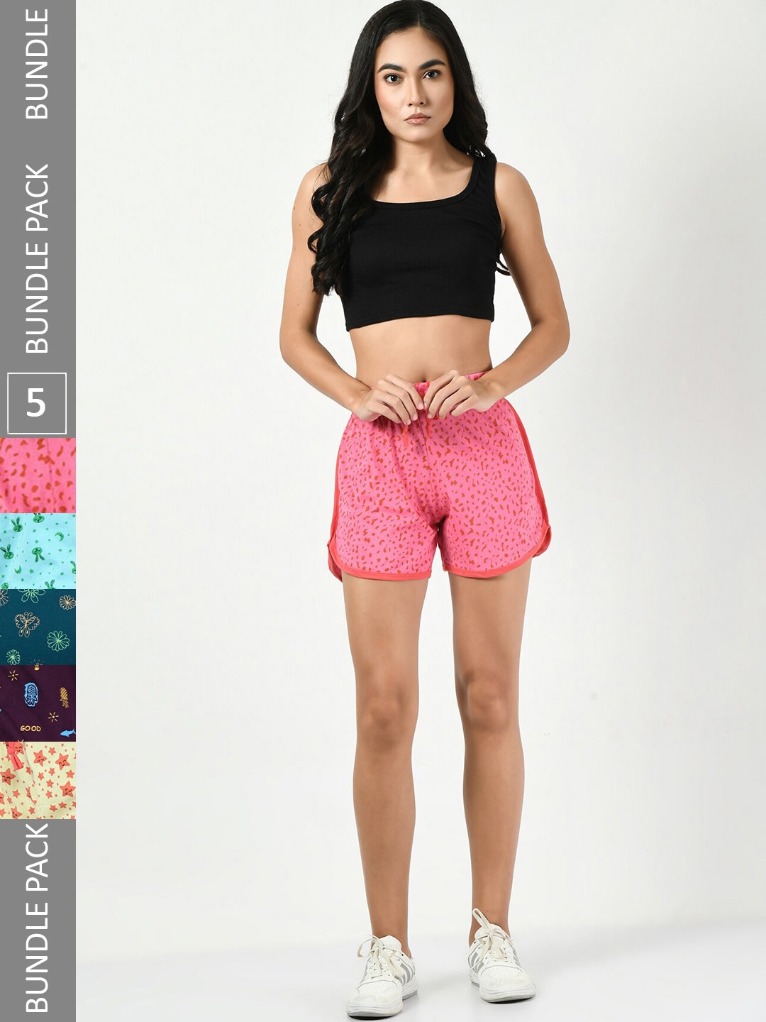 

BAESD Women Pack of 5 Printed Pure Cotton Hot Pants Shorts, Pink