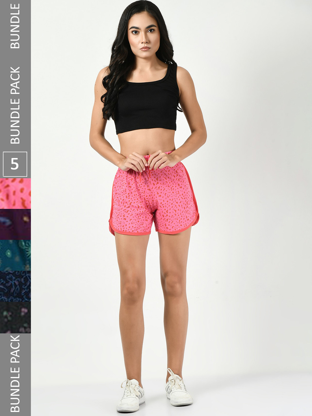 

BAESD Women Pack of 5 Printed High-Rise Regular Fit Regular Cotton Shorts, Pink