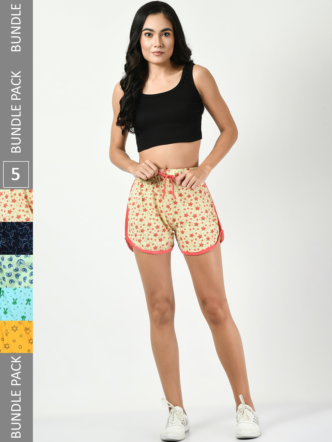 

BAESD Pack of 5 Printed High-Rise Regular Fit Regular Cotton Shorts, Orange