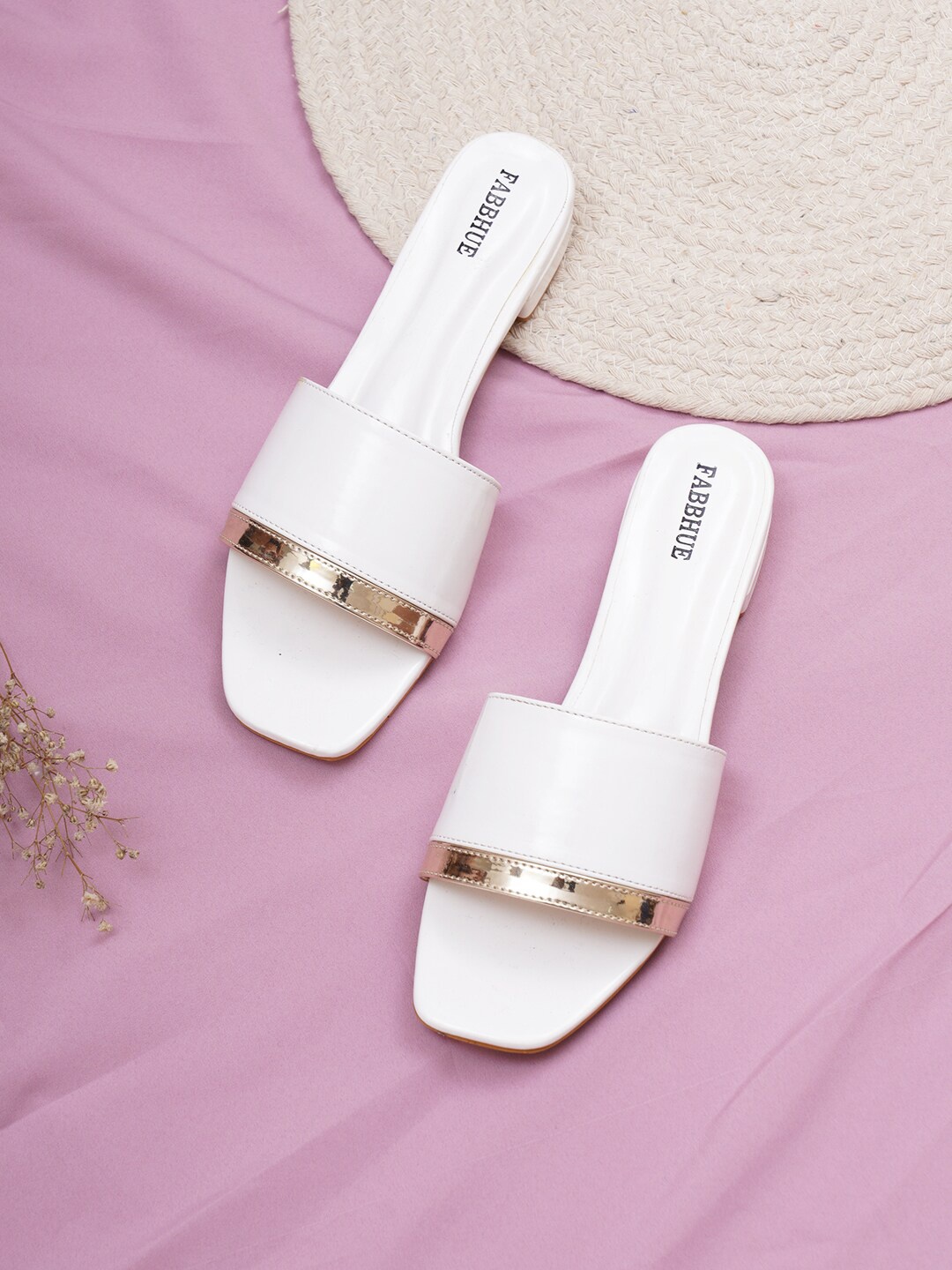

FABBHUE No Back Strap Open Toe Flats, White