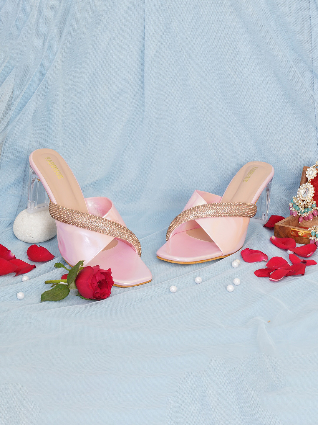 

FABBHUE Embellished Slim Heels, Pink