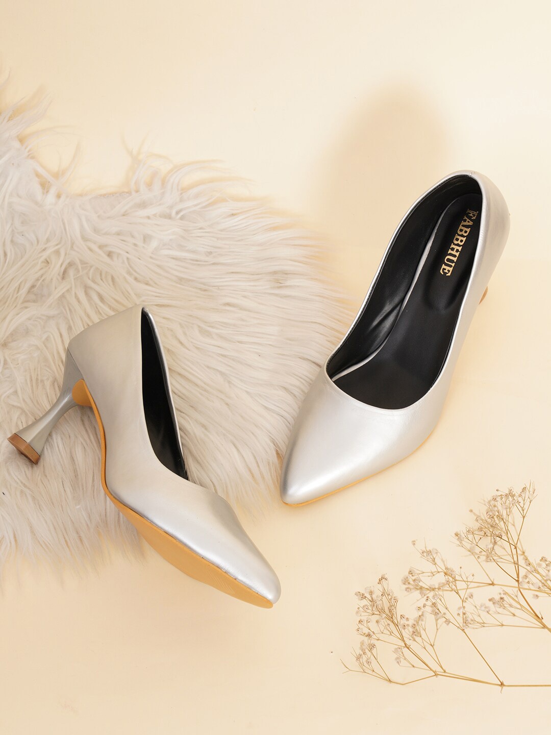

FABBHUE Pointed Toe Party Block Pumps, Silver