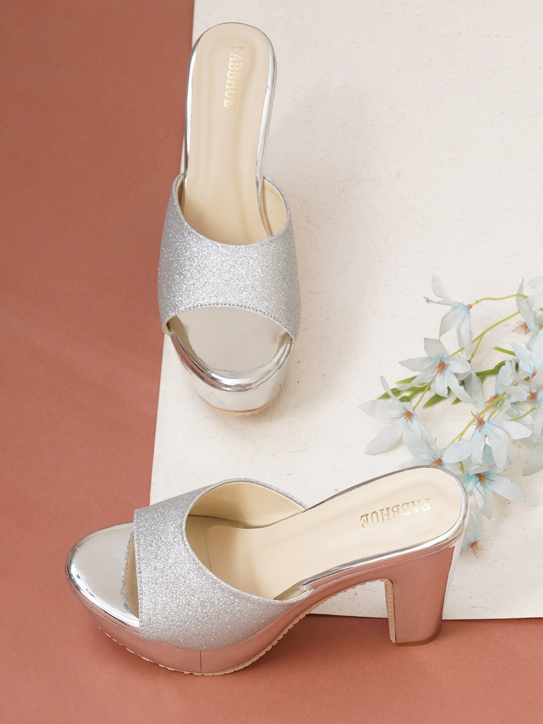 

FABBHUE Shimmered Platform Heels, Silver