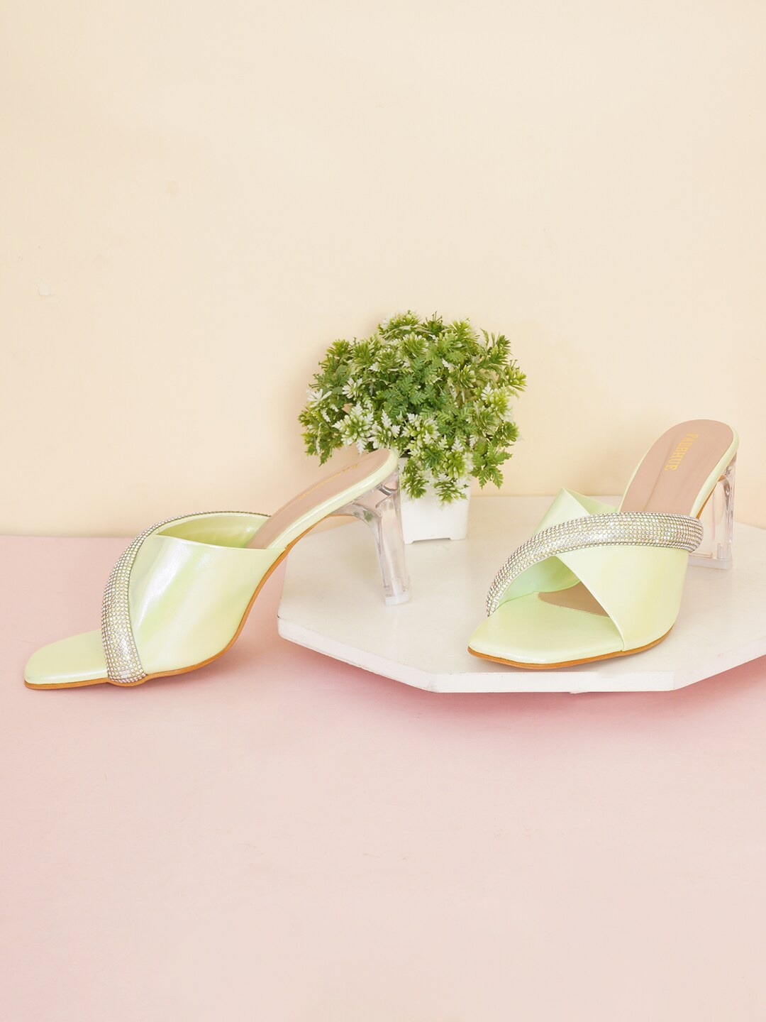

FABBHUE Embellished Slim Heels, Green