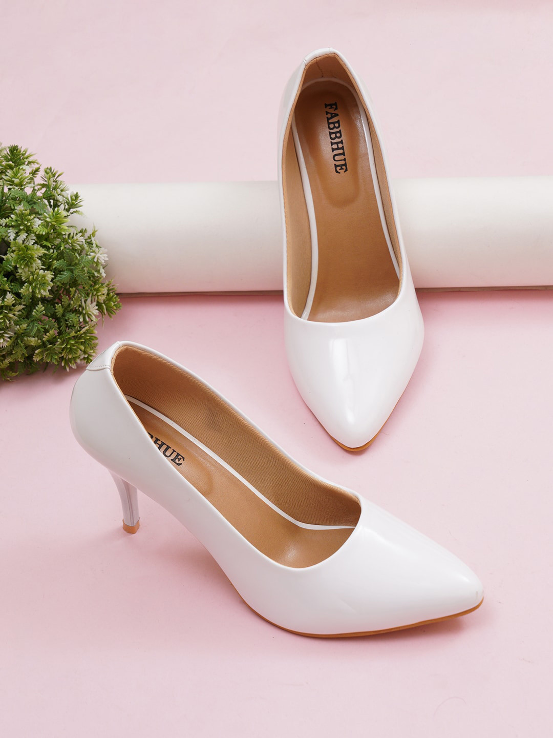 

FABBHUE Pointed Toe Slim Heel Pumps, White