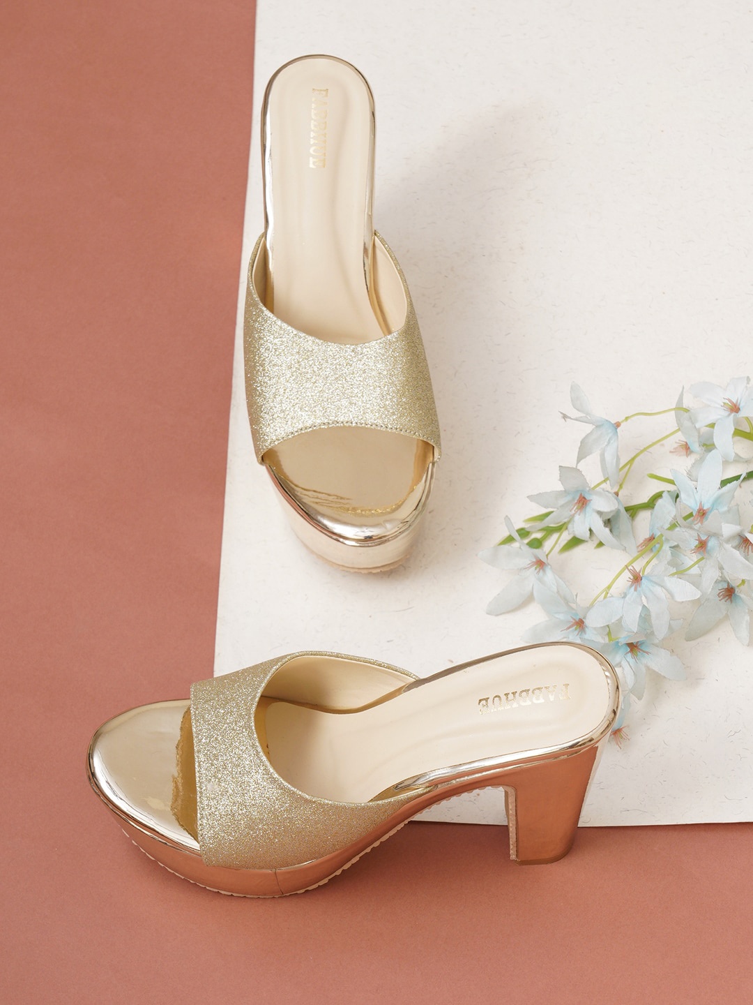 

FABBHUE Shimmered Platform Heels, Gold