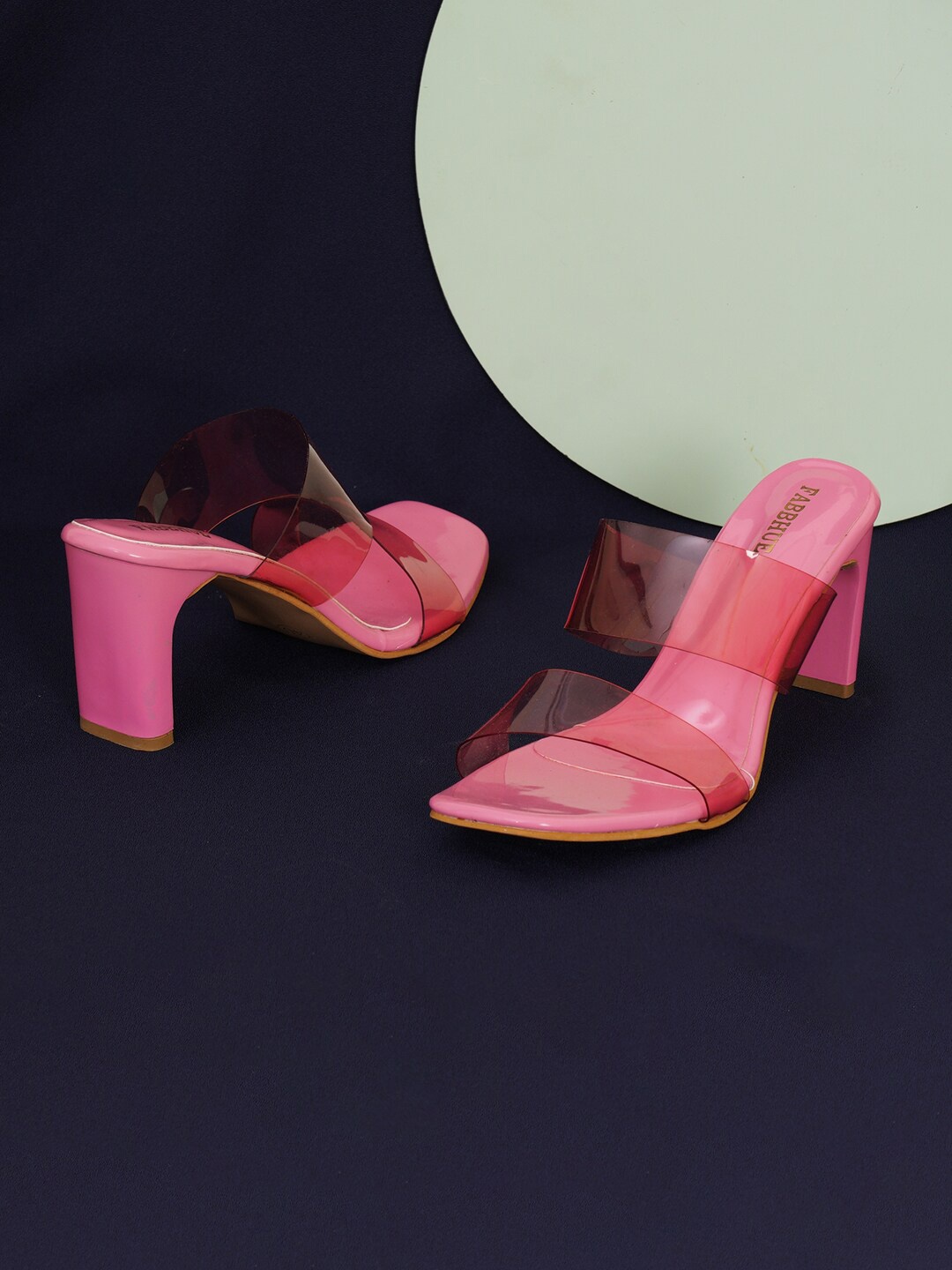 

FABBHUE Double Strap Block Heels, Pink