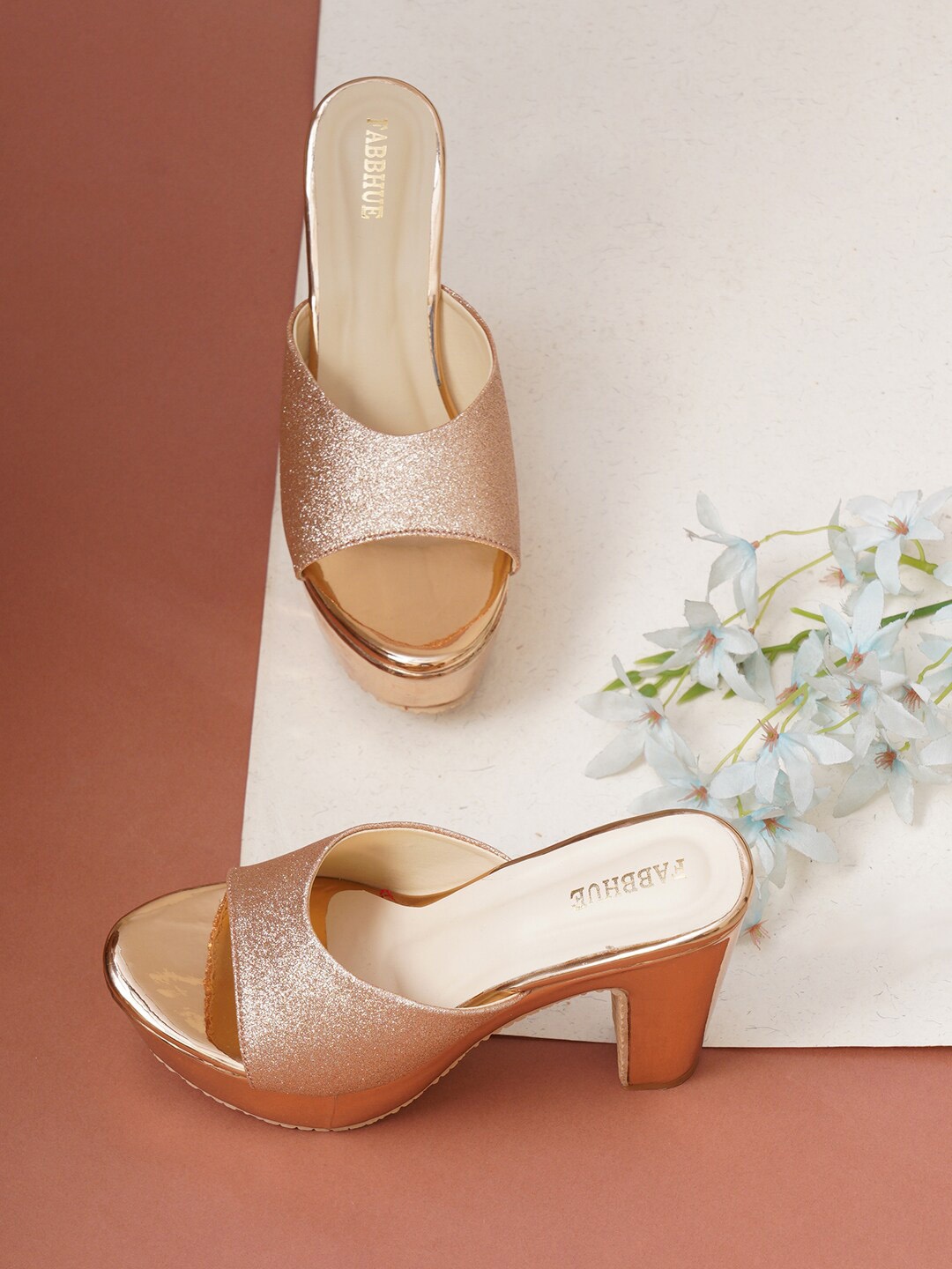 

FABBHUE Embellished Open Toe Platform Heels, Peach