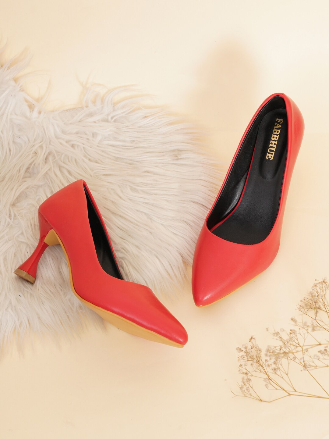 

FABBHUE Pointed Toe Party Block Pumps, Red