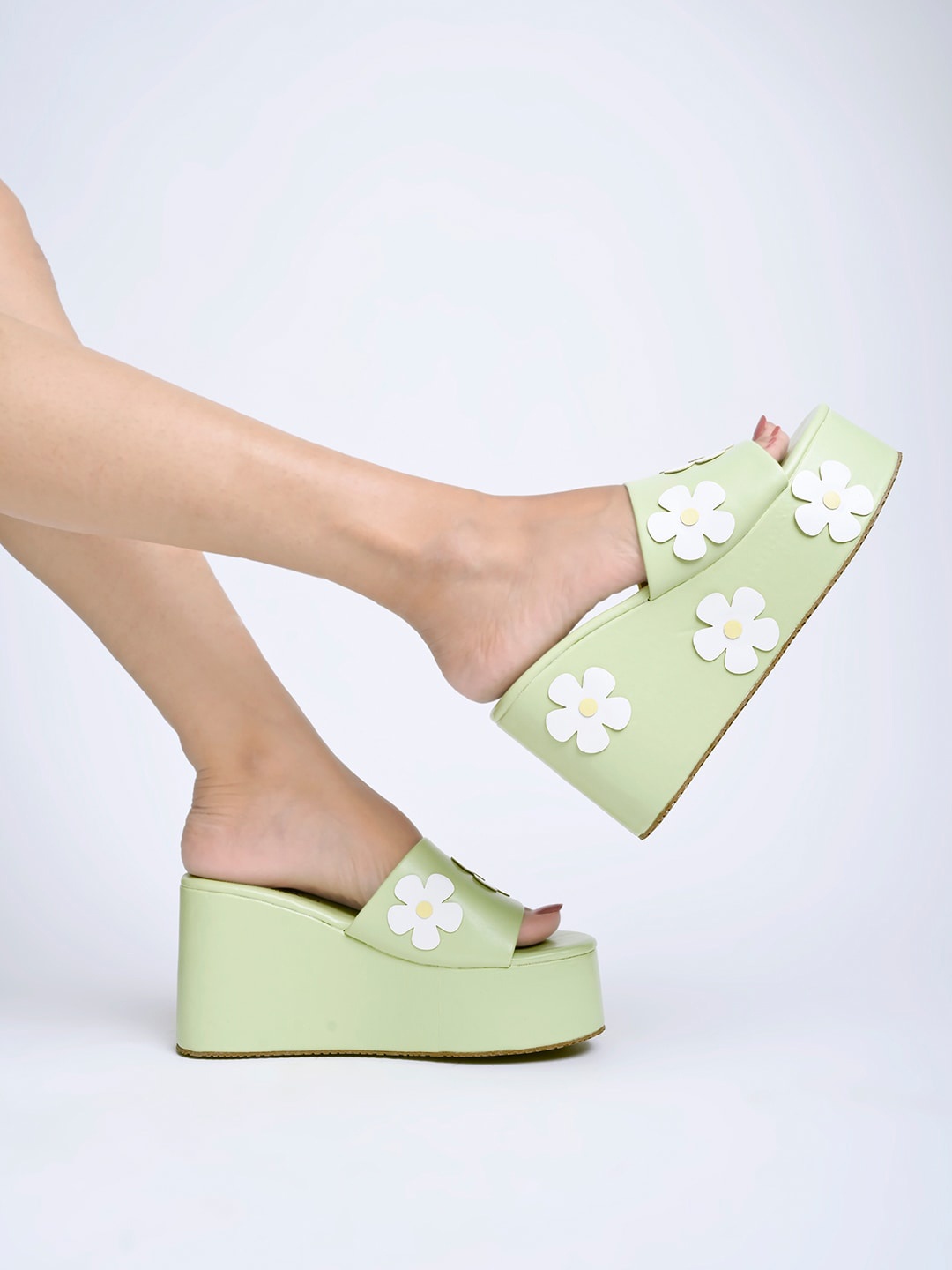 

Shoetopia Floral Embellished Wedges, Sea green