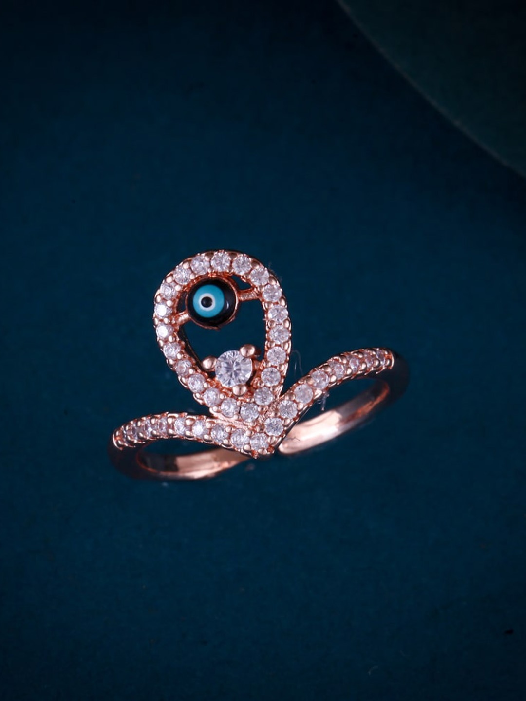 

MEENAZ Rose Gold-Plated AD-Studded Evil Eye Adjustable Ring