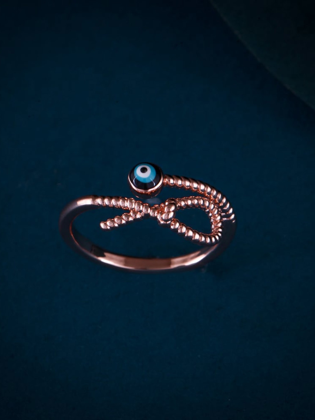 

MEENAZ Rose Gold-Plated AD-Studded Evil Eye Adjustable Ring