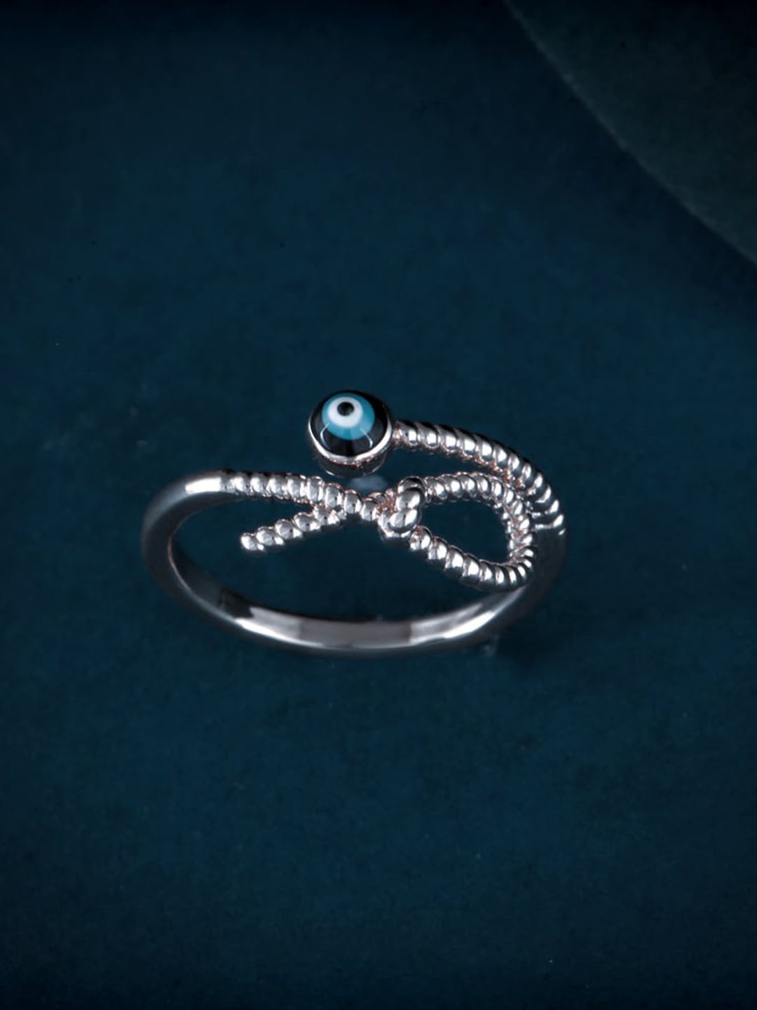 

MEENAZ Silver-Plated CZ & AD Studded Evil Eye Ring