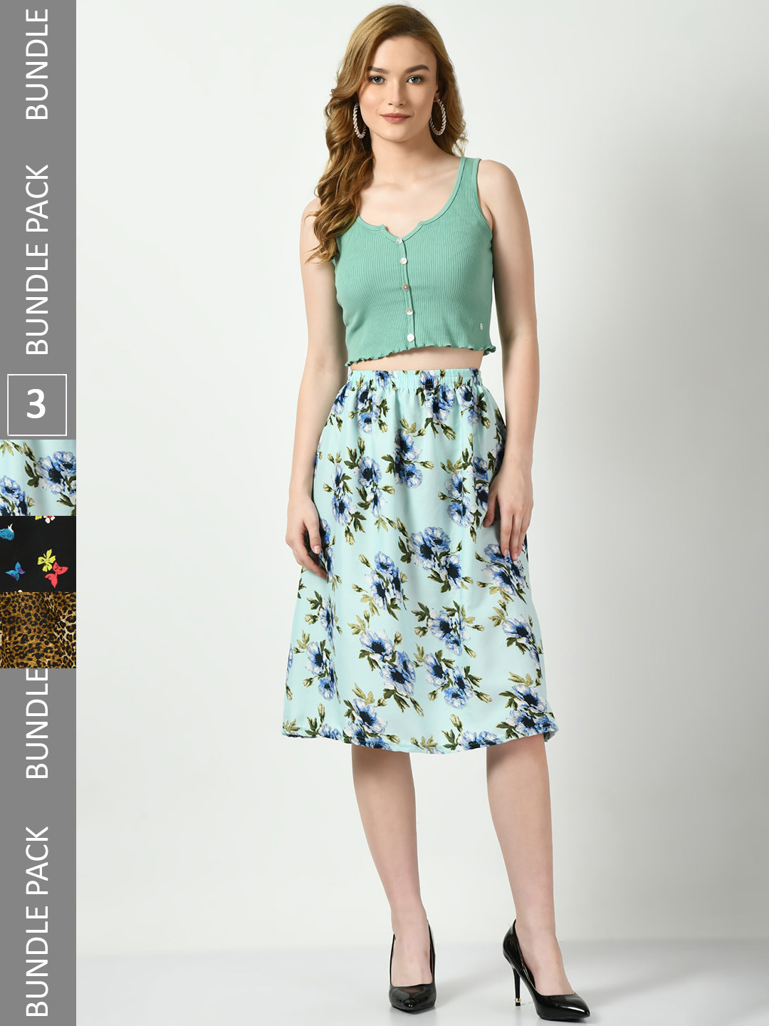 

BAESD Pack Of 3 Printed A-Line Skirts, Green