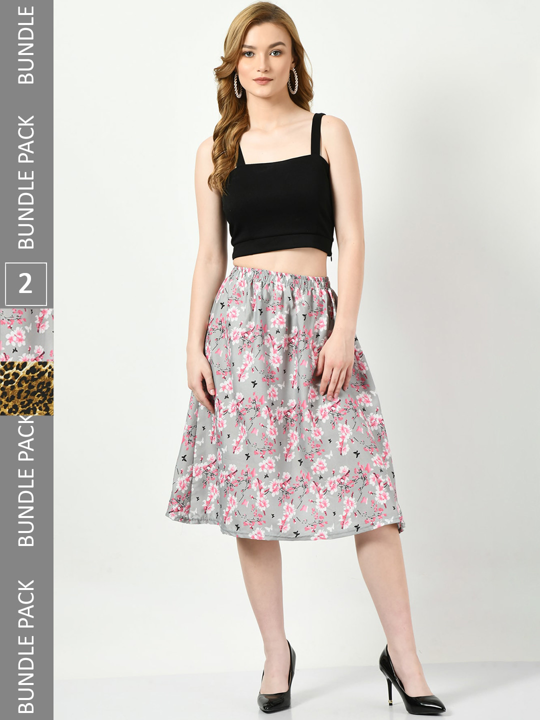 

BAESD Pack Of 2 Digital Floral Printed Skirts, Grey