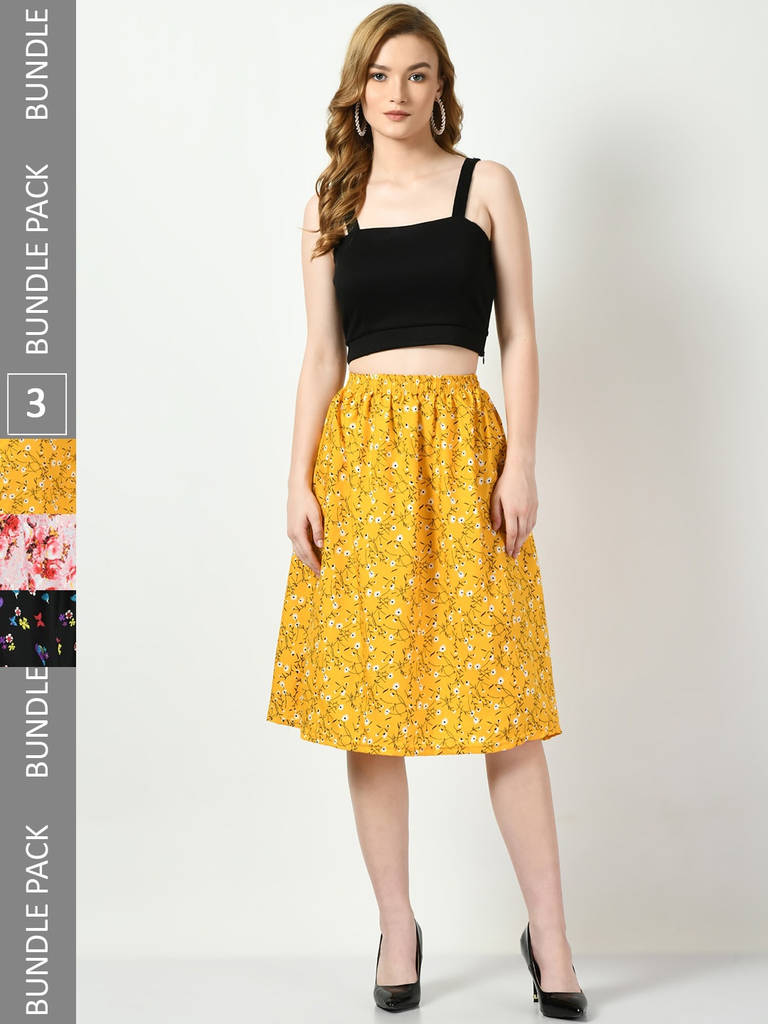 

BAESD Pack Of 3 Digital Floral Printed Skirts, Mustard