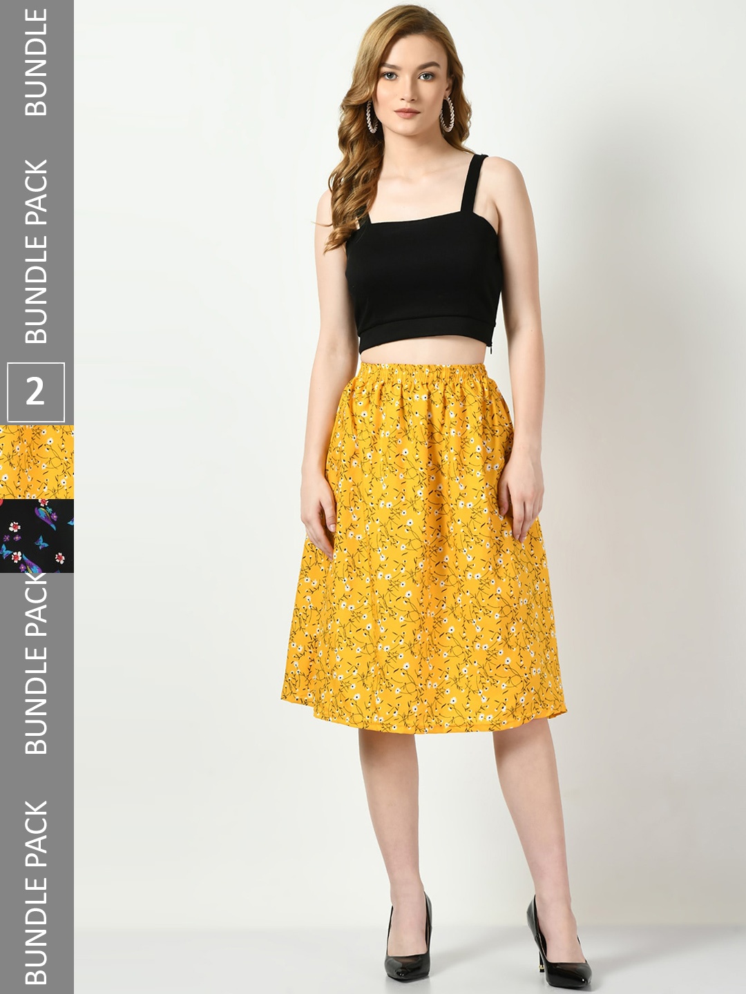 

BAESD Pack Of 2 Floral Printed A-Line Skirts, Yellow