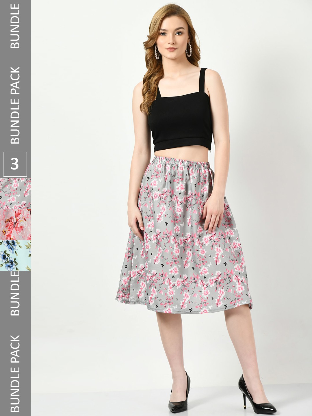 

BAESD Pack Of 3 Digital Floral Printed Skirts, Grey