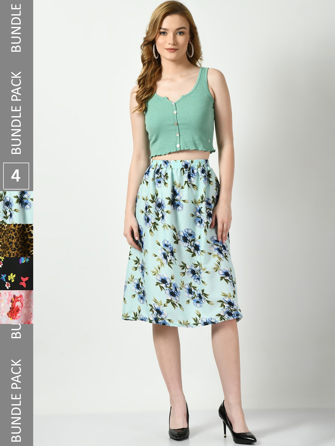 

BAESD Pack Of 4 Printed A-Line Skirts, Blue