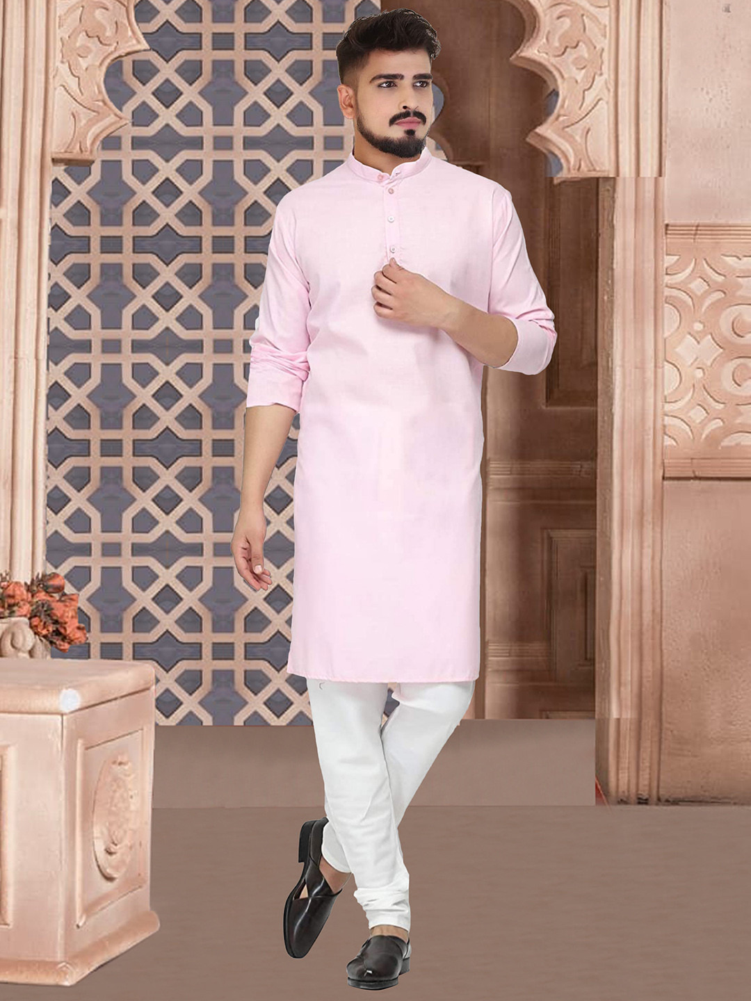 

CELLUX Men Pink Regular Kurta with Pyjamas