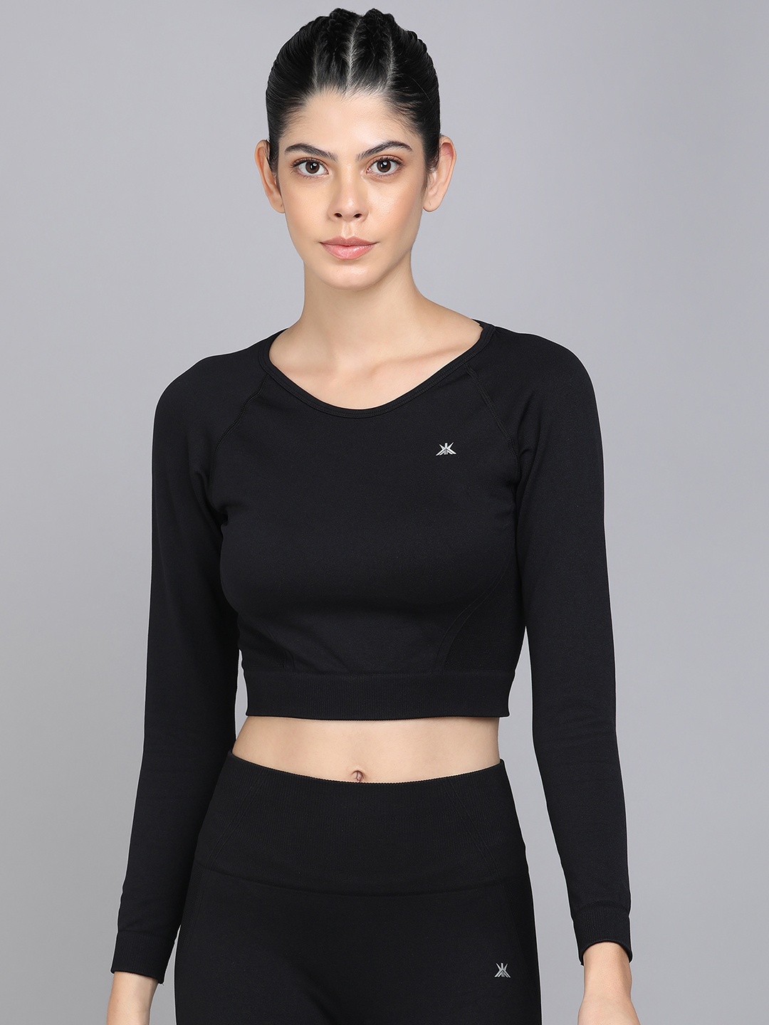 

KOBO Moisture Wicking Crop Styled Back Sports Top, Black