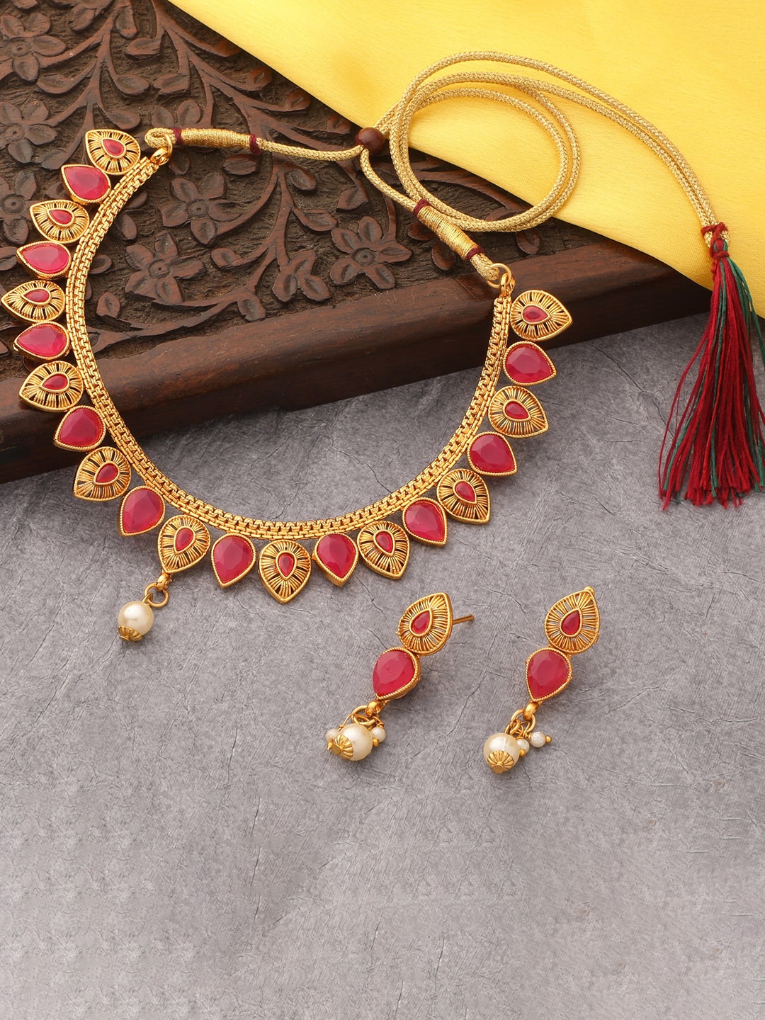 

Atasi International Gold-Plated Crystal-Studded & Beaded Jewellery Set