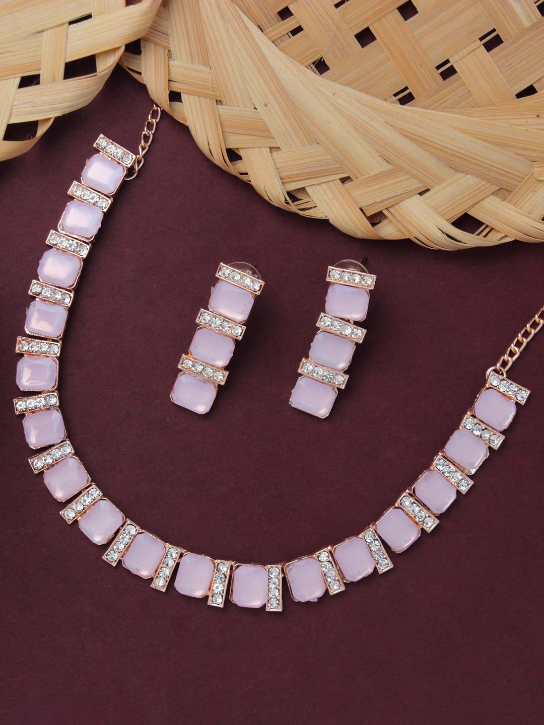 

Atasi International Rose Gold-Plated Crystal-Studded Jewellery Set