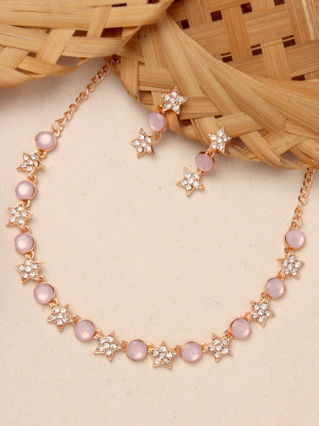 

Atasi International Rose Gold-Plated Crystal-Studded Jewellery Set