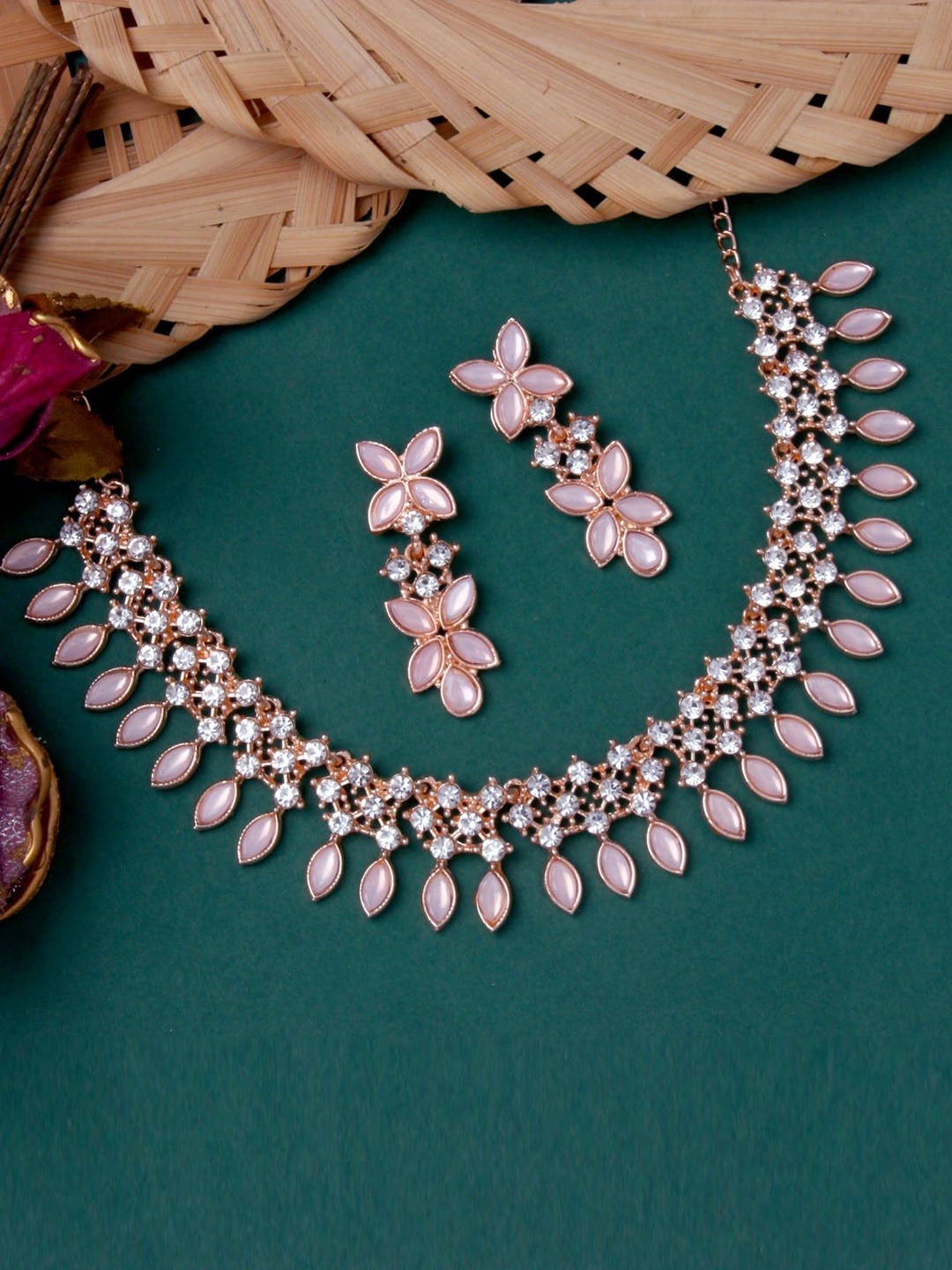 

Atasi International Rose Gold-Plated Crystal-Studded Jewellery Set