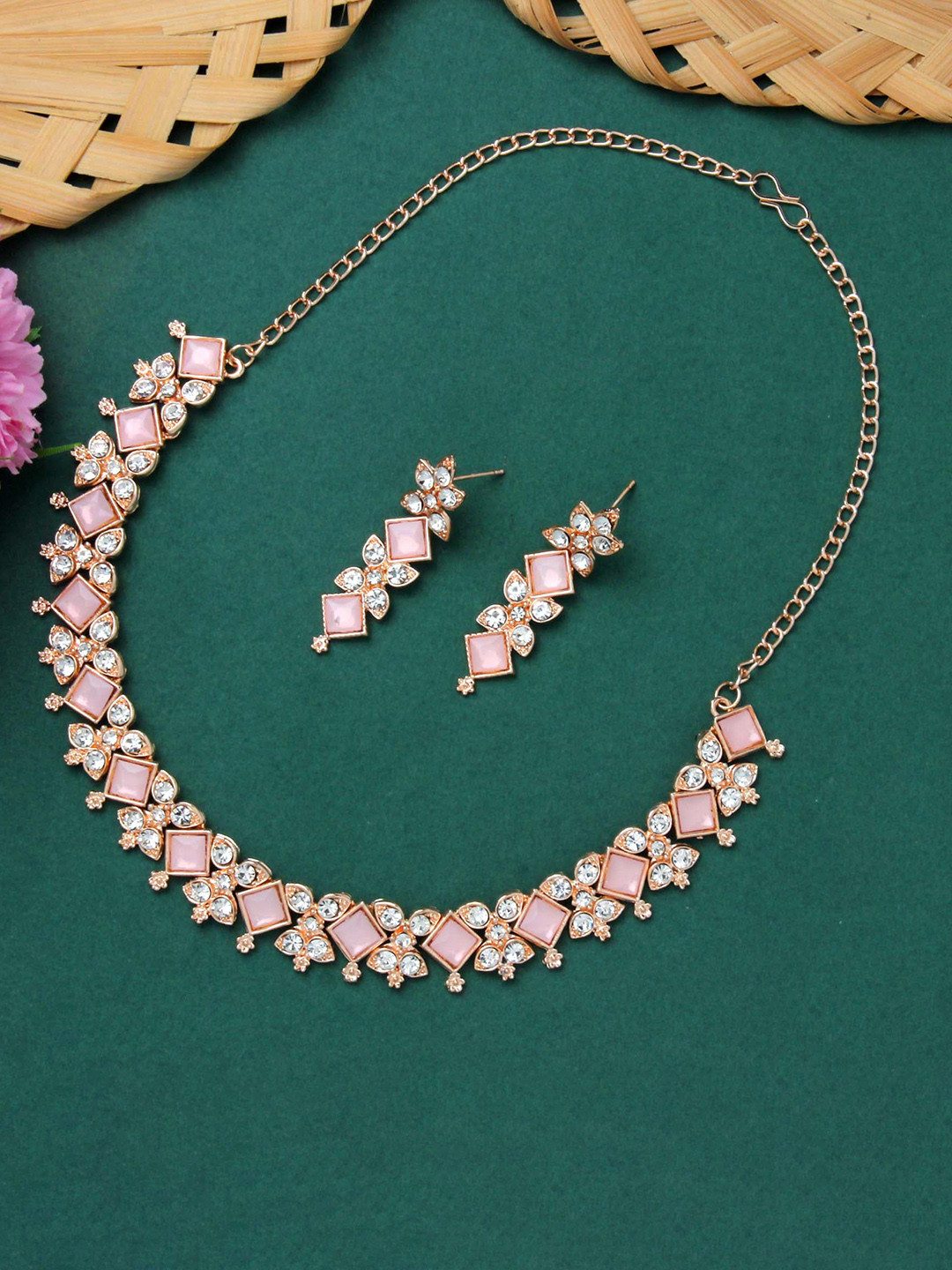 

Atasi International Rose Gold-Plated Crystal-Studded Jewellery Set