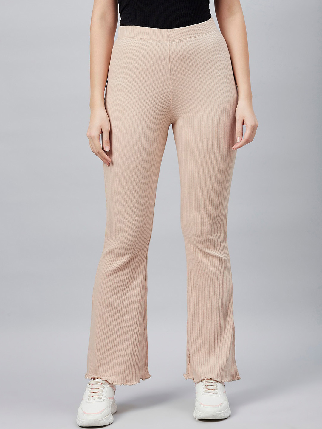 

Blinkin Women Slim-Fit Flared Trousers, Beige