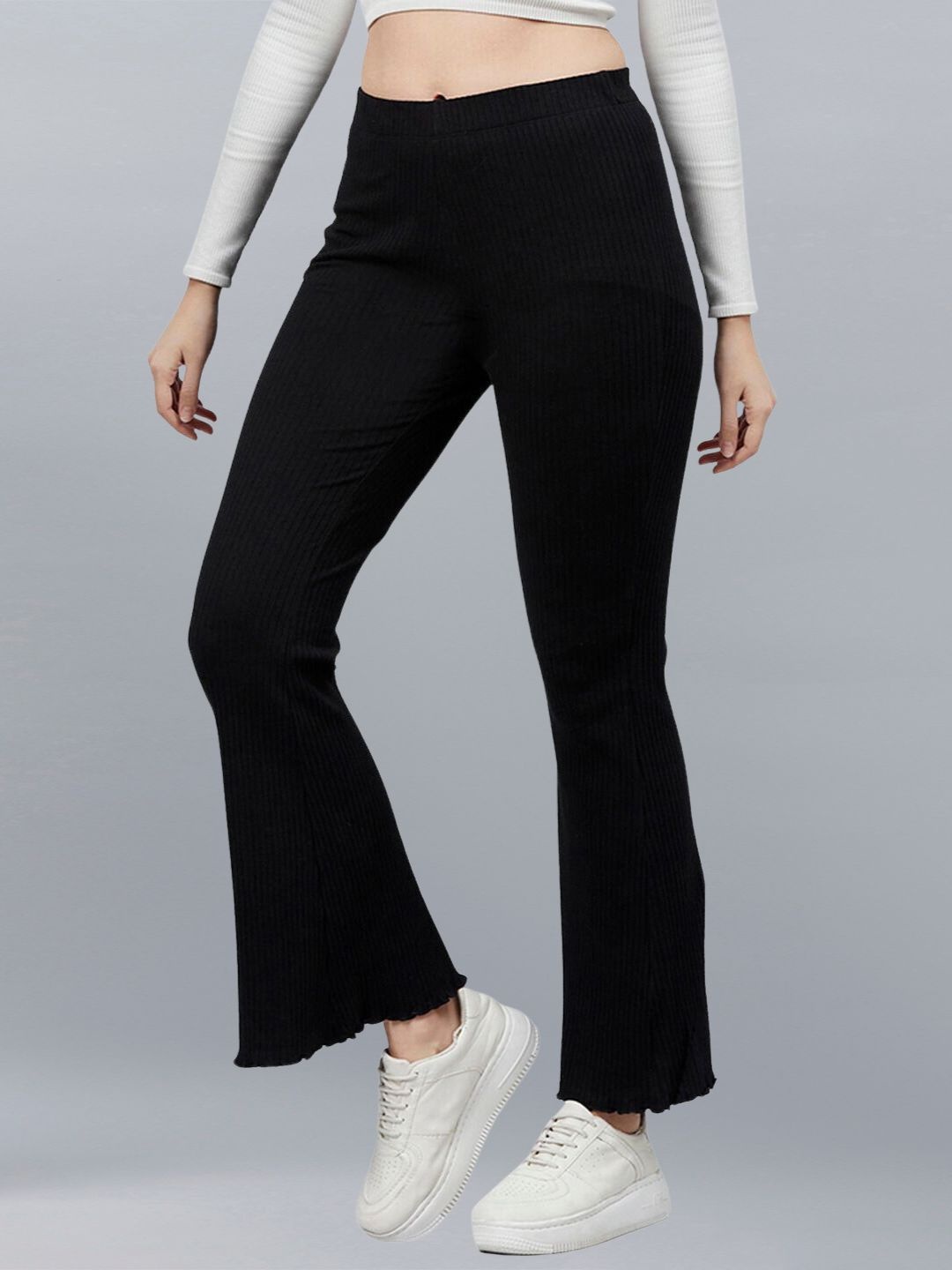 

Blinkin Women Slim-Fit Flared Trousers, Black