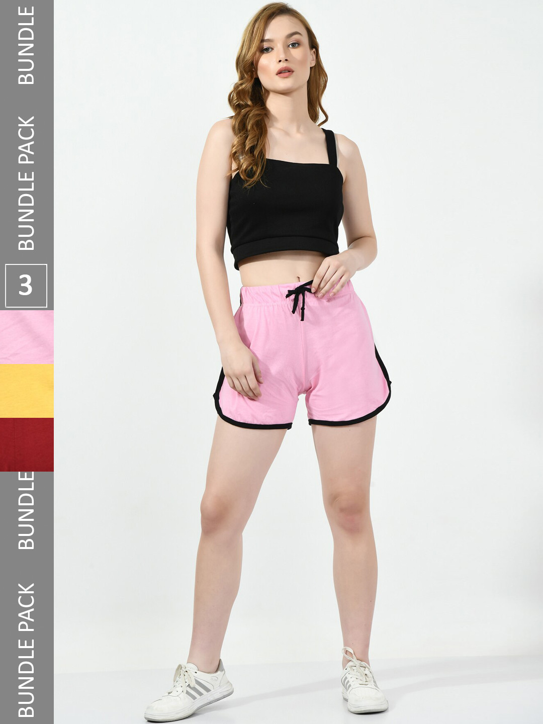 

BAESD Women Pack Of 3 Pure Cotton Hot Pants Shorts, Pink
