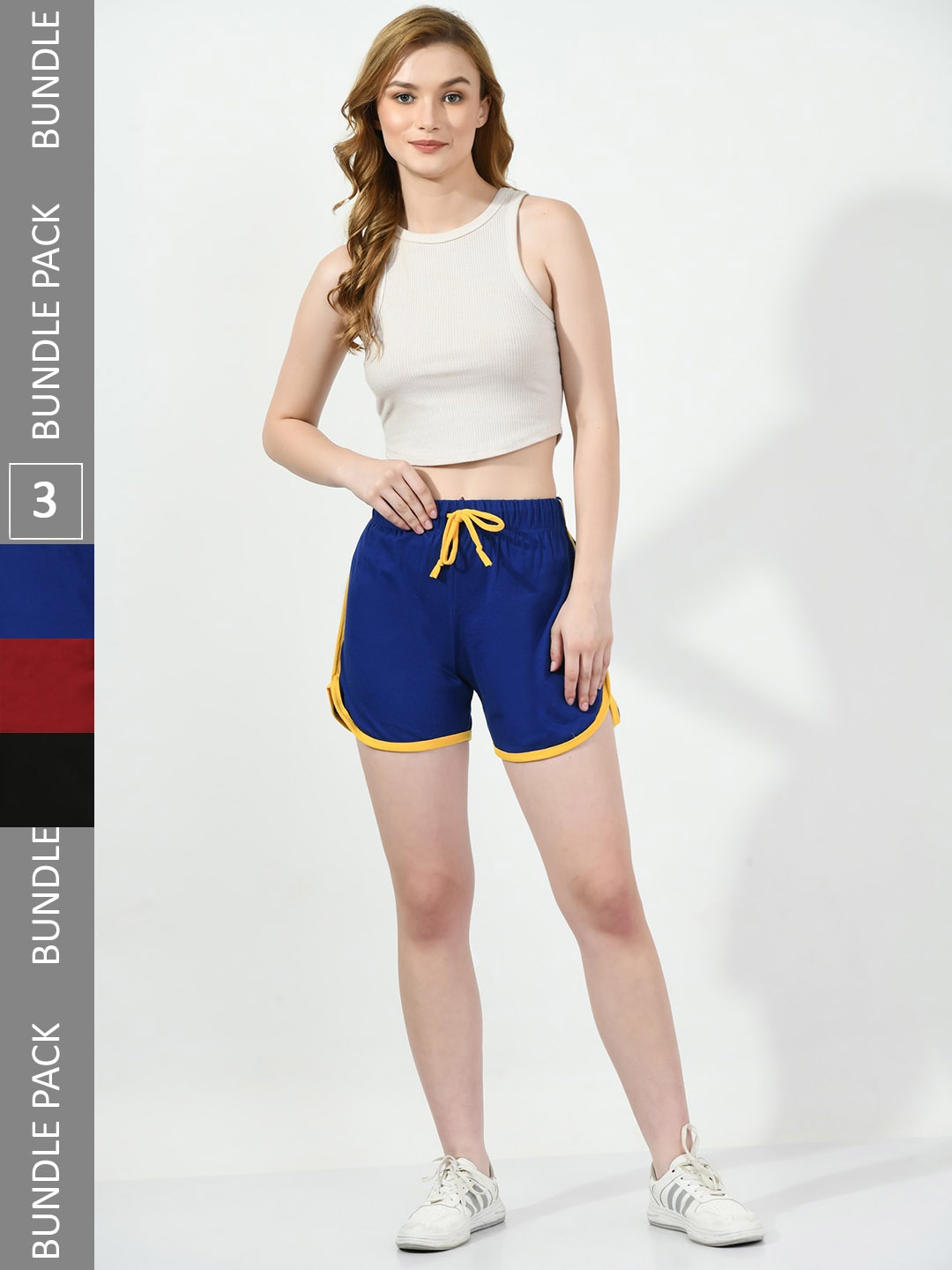 

BAESD Women Pack Of 3 Pure Cotton Hotpants Shorts, Blue