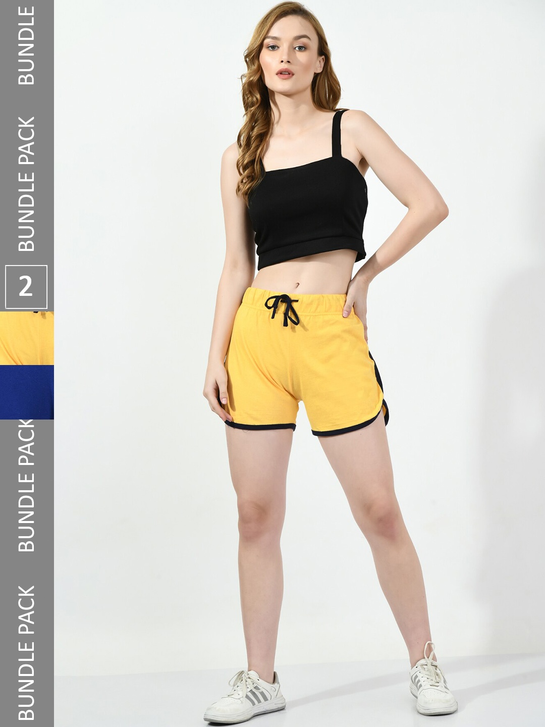 

BAESD Women Pack of 2 High-Rise Pure Cotton Shorts, Yellow