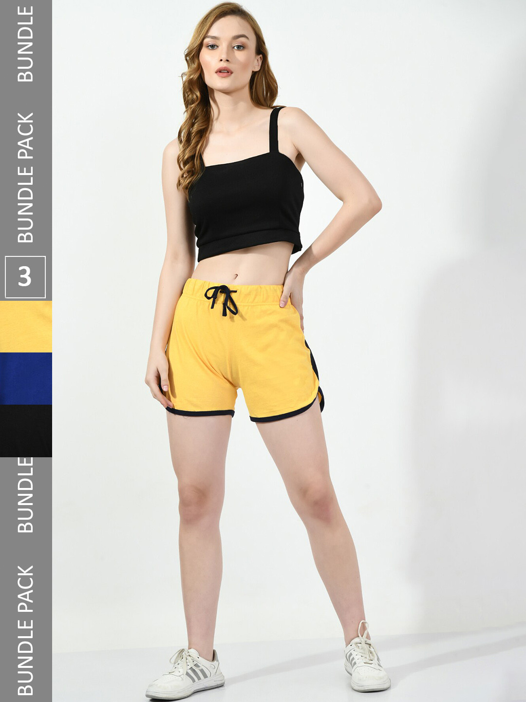 

BAESD Women Pack Of 3 Pure Cotton High-Rise Regular Shorts, Yellow