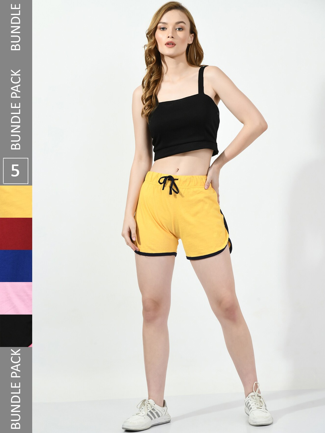 

BAESD Women Pack of 5 High-Rise Pure Cotton Shorts, Yellow